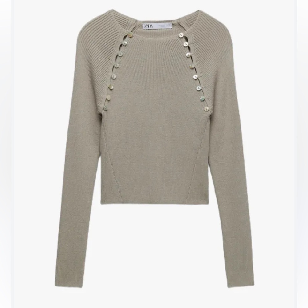 Zara Beige Sweater with Button Detail